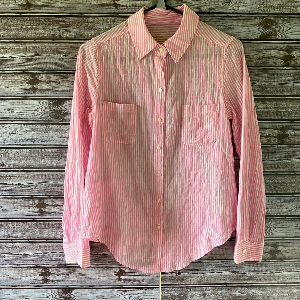 Lilly Pulitzer Women's Long-Sleeved Button-Down Top Size XS Pink White Striped